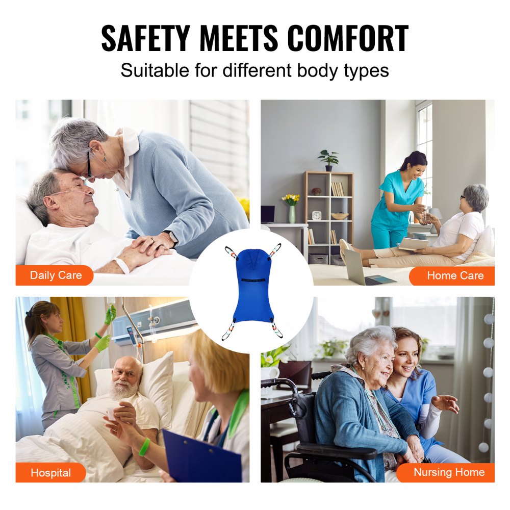 VEVOR Universal Full Body Patient Lift Sling-Extra Large, Patient Lift Medical Sling for Easy Transfer and Bathing, Polyester Patient Aid Transfer Sling for Elderly Disabled Bedridden, 600LBS Capacity