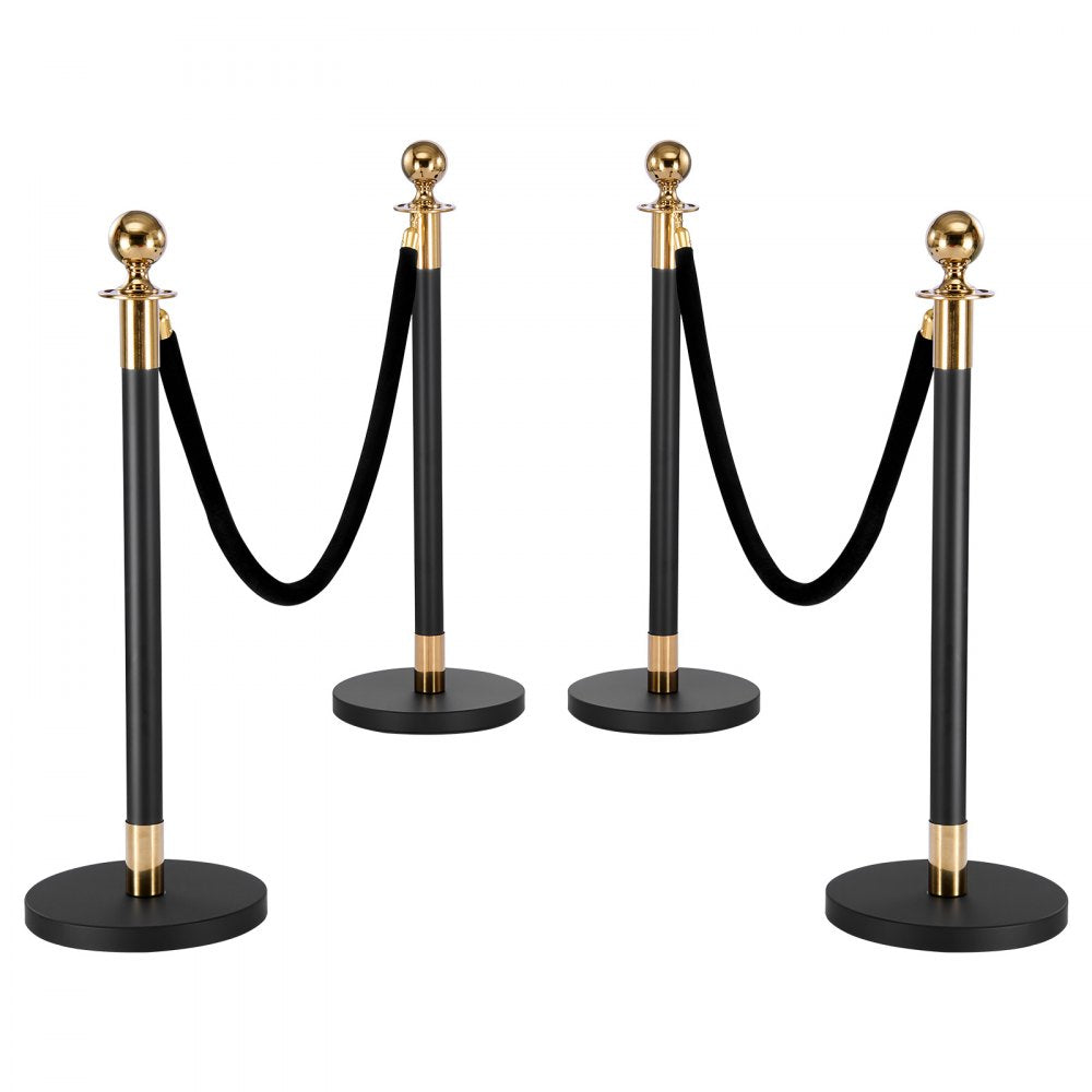 VEVOR Stanchion Post, 8 Pcs Crowd Control Barrier Set with 6 Black Velvet Ropes, Heavy Duty Stainless Steel Stanchion Post Queue with Hollow Base for Theater, Party, Wedding, Exhibition, Event (Black)