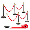 VEVOR Stanchion Post, 6 Pcs Crowd Control Barrier Set with Red Carpet, 4 Red Velvet Ropes, Stainless Steel Gold Stanchion Post Queue with Hollow Base for Theater, Party, Wedding, Exhibition (Black)