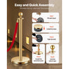 VEVOR Stanchions and Velvet Ropes 4Pcs, Hollow Base with Stainless Steel Post, 3 Red Velvet Ropes and Posts, Crowd Control Barriers Gold Stanchions, Red Carpet Runner Poles for Party Supplies