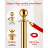 VEVOR Stanchions and Velvet Ropes 4Pcs, Hollow Base with Stainless Steel Post, 3 Red Velvet Ropes and Posts, Crowd Control Barriers Gold Stanchions, Red Carpet Runner Poles for Party Supplies