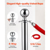 VEVOR Stanchions and Velvet Ropes 6Pcs, Hollow Base with Stainless Steel Post, 3 Red Velvet Ropes and Posts, Crowd Control Barriers Silver Stanchions, Red Carpet Runner Poles for Party Supplies