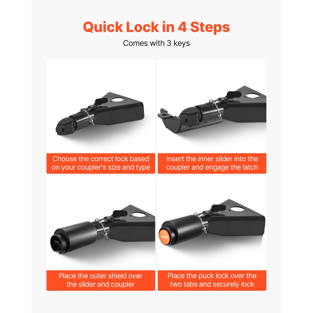 VEVOR Trailer Lock, Fits 2 & 2-5/16-Inch Bulldog Trailer Couplers, Heavy Duty Hitch Lock with 3 Keys Secures Security Chains, Corrision-resistant, Anti-Theft RV Trailer Locks for RV, Trailer, Boat