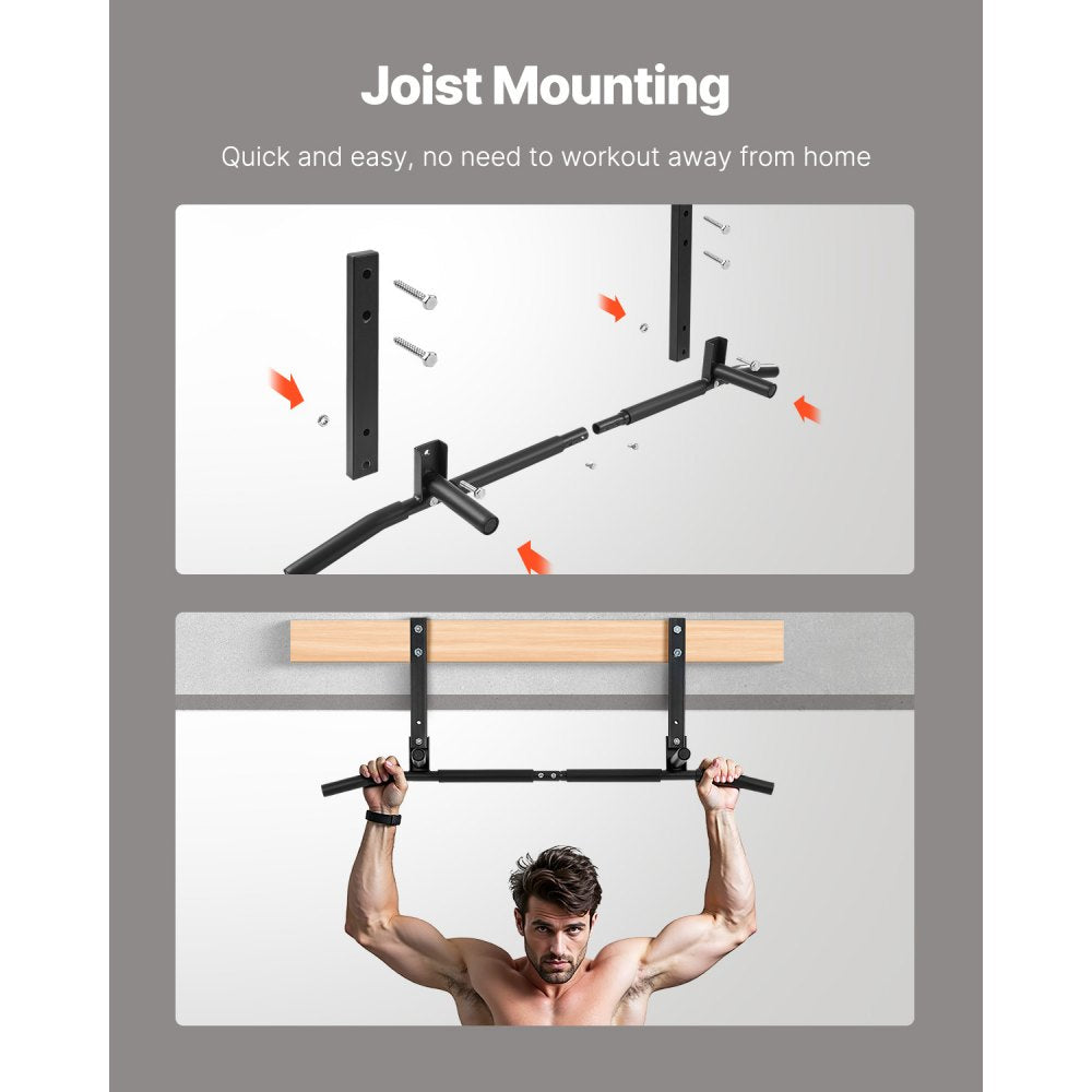 VEVOR Joist Mount Pull Up Bar, Ceiling Mounted Chin Up Bar for Home Gym, Multi-Grip Pull Ups, 42 in Width Multifunctional Training Station, Heavy Duty Steel Upper Body Workout Bars, 440 lbs Capacity