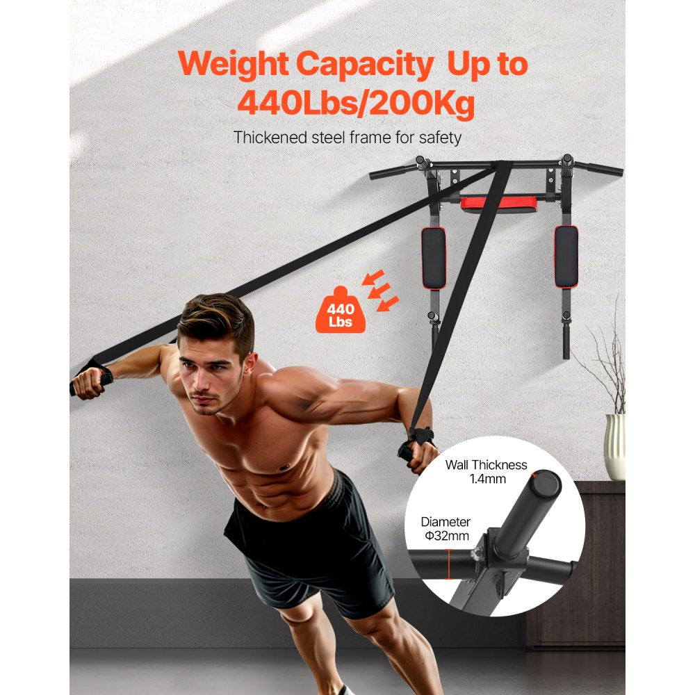 VEVOR Multifunctional Pull Up Bar, Wall Mounted Chin Up Bar Dip Station for Home Gym, Heavy Duty Steel Upper Body Workout Pull Ups, Power Tower Set Training Equipment Fitness, 440 lbs Weight Capacity