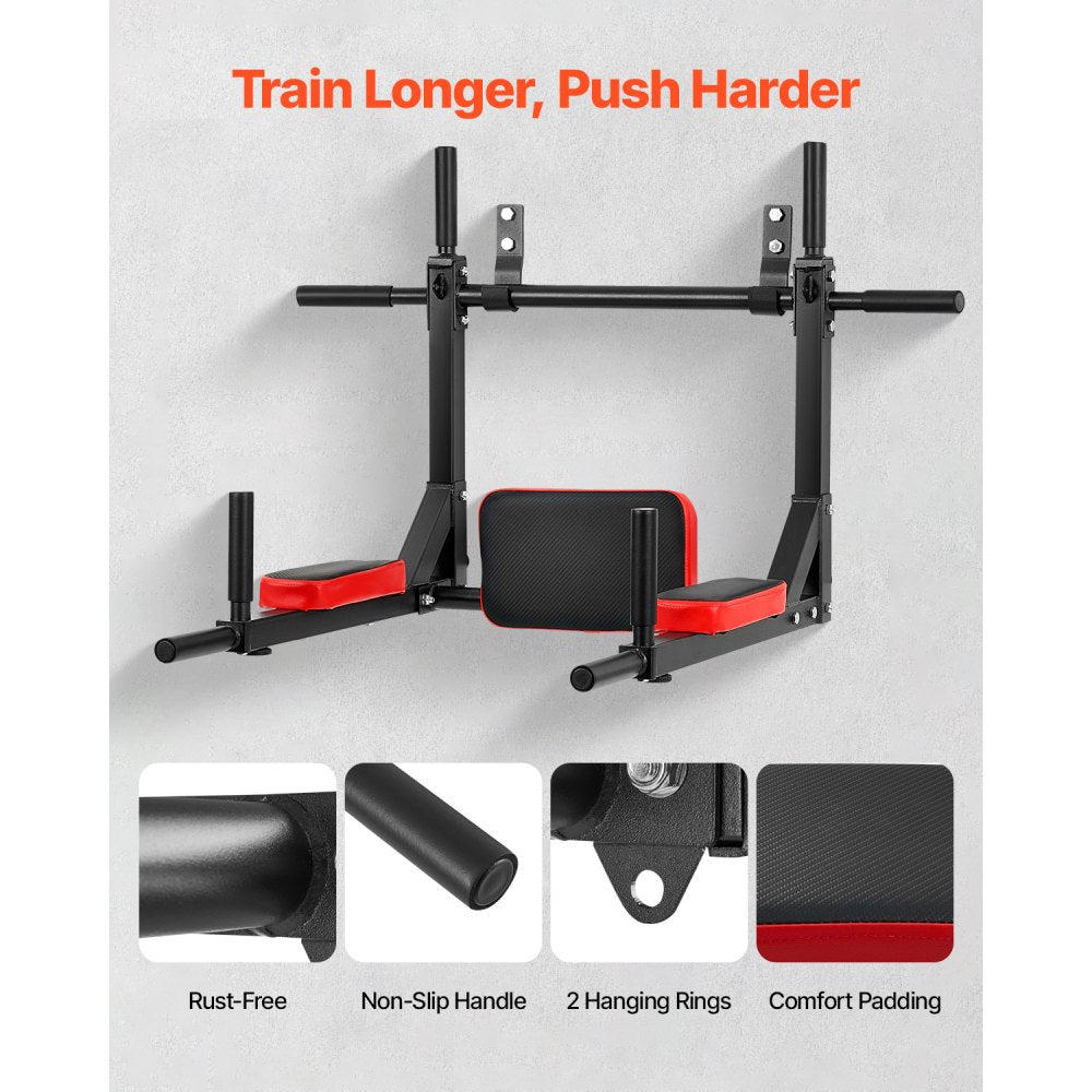 VEVOR Multifunctional Pull Up Bar, Wall Mounted Chin Up Bar Dip Station for Home Gym, Heavy Duty Steel Upper Body Workout Pull Ups, Power Tower Set Training Equipment Fitness, 440 lbs Weight Capacity