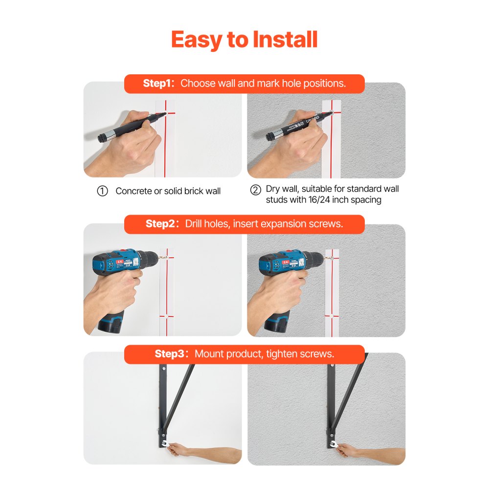 VEVOR Pull Up Bar, 50 in Width Wall Mounted Pull Ups, Adjustable Depth 22" or 30" from Wall, Heavy Duty Steel Upper Body Workout Bars, 440 lbs Weight Capacity Chin Up Training Station, for Home Gym