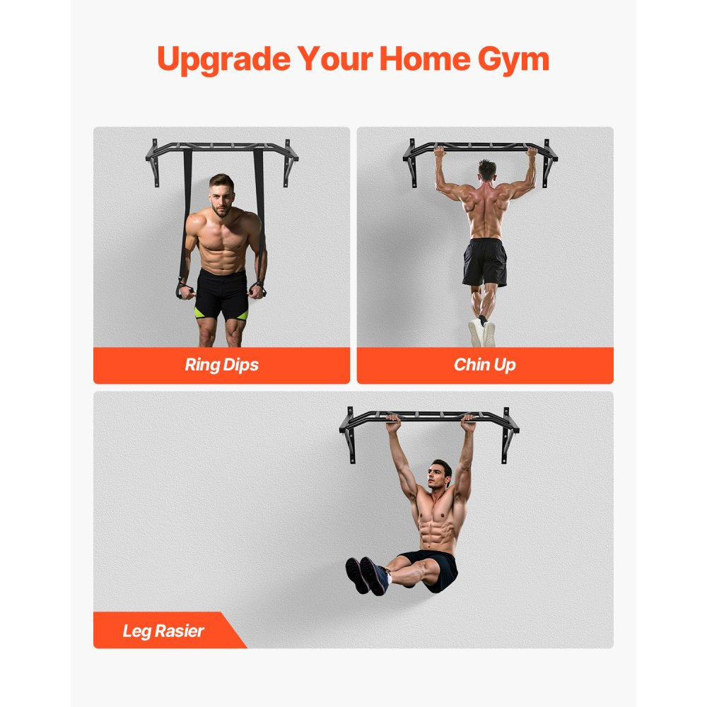 VEVOR Pull Up Bar, Multi-Grip Wall Mounted Pull Ups, 50 in Width Multifunctional Chin Up Training Station, Heavy Duty Steel Upper Body Workout Bars with Hangers, 440 lbs Weight Capacity, for Home Gym