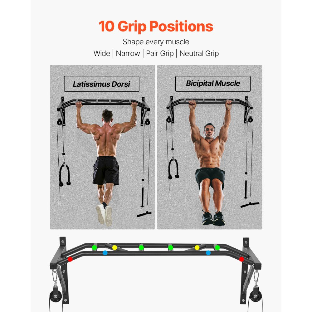 VEVOR Pull Up Bar, Multi-Grip Wall Mounted Pull Ups, 50 in Width Multifunctional Chin Up Training Station, Heavy Duty Steel Upper Body Workout Bars with LAT Pulldown Attachments, 440 lbs, for Home Gym