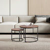 VEVOR Nesting Coffee Table Set of 2, 23.6 in Round Coffee Table, Nesting Tables for Small Place, End Side Tables Night Stand with Metal Frame, for Living Room, Bedroom, Office (Vintage Brown & Black)
