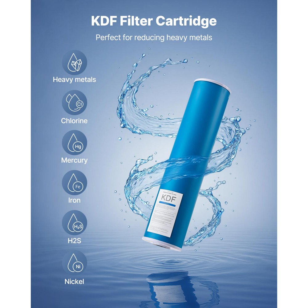 VEVOR Whole House Water Filter Replacement Cartridge, 4.5" x 20" Coconut Shell Activated Carbon KDF Filter for Whole Home Water Filtration System, Reduce Heavy Metal, Chlorine, Taste, Odor