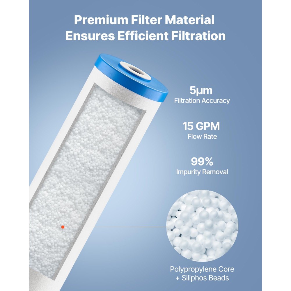 VEVOR Whole House Water Filter Replacement Cartridge, 4.5" x 20" Polyphosphate Scale Inhibitor Filter for Whole Home Water Filtration System, Reduce Chlorine, Taste, Odor, Prevent Corrosion