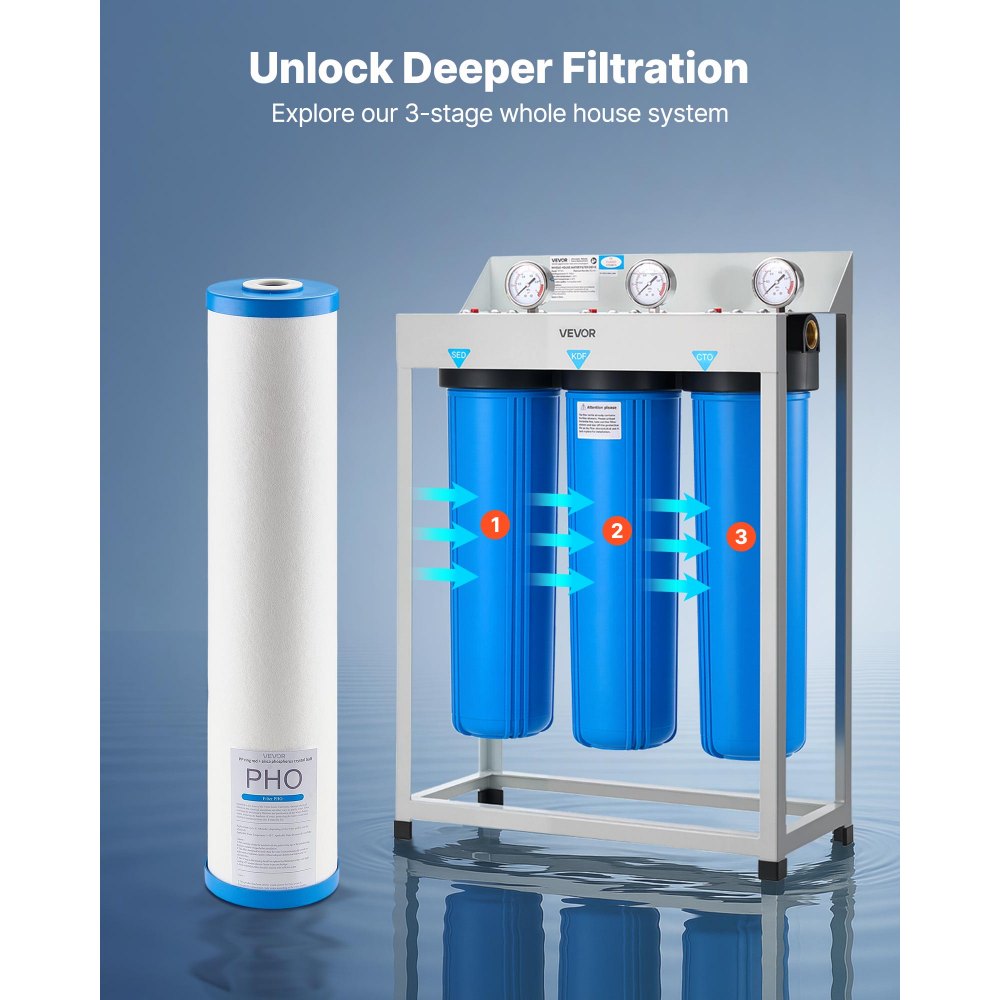VEVOR Whole House Water Filter Replacement Cartridge, 4.5" x 20" Polyphosphate Scale Inhibitor Filter for Whole Home Water Filtration System, Reduce Chlorine, Taste, Odor, Prevent Corrosion