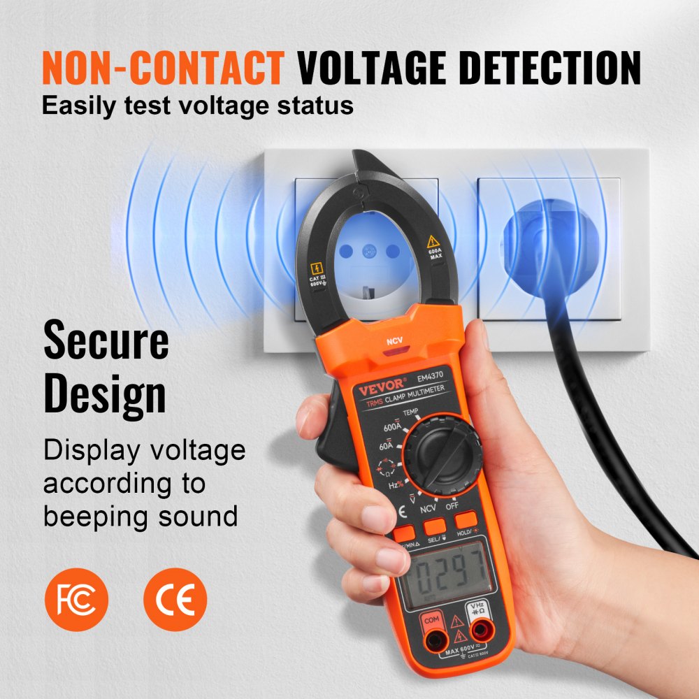 VEVOR Digital Clamp Meter, T-RMS 6000 Counts, 600A Multimeter for Current, Voltage, Resistance, Diodes & Continuity Testing, Data Hold Function, NCV Feature for Domestic & Railway Maintenance