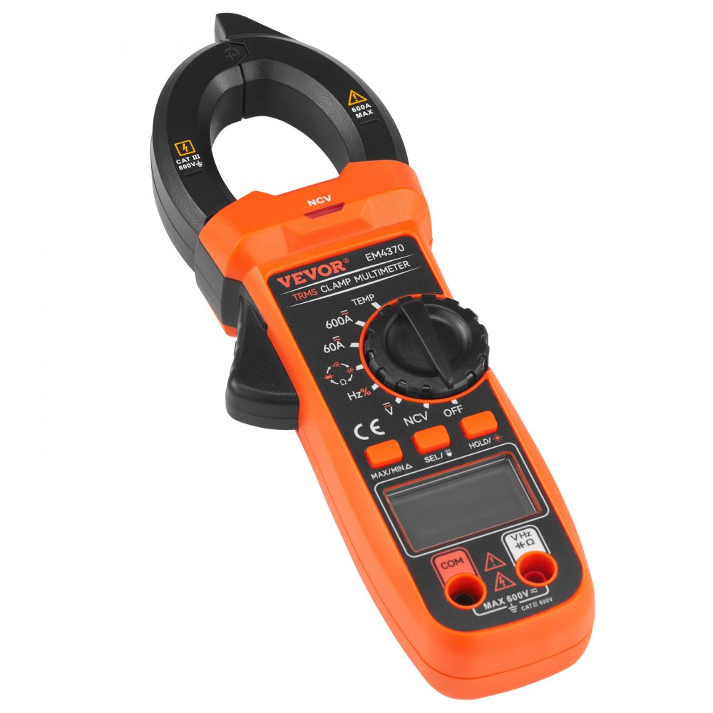 VEVOR Digital Clamp Meter, T-RMS 6000 Counts, 600A Multimeter for Current, Voltage, Resistance, Diodes & Continuity Testing, Data Hold Function, NCV Feature for Domestic & Railway Maintenance