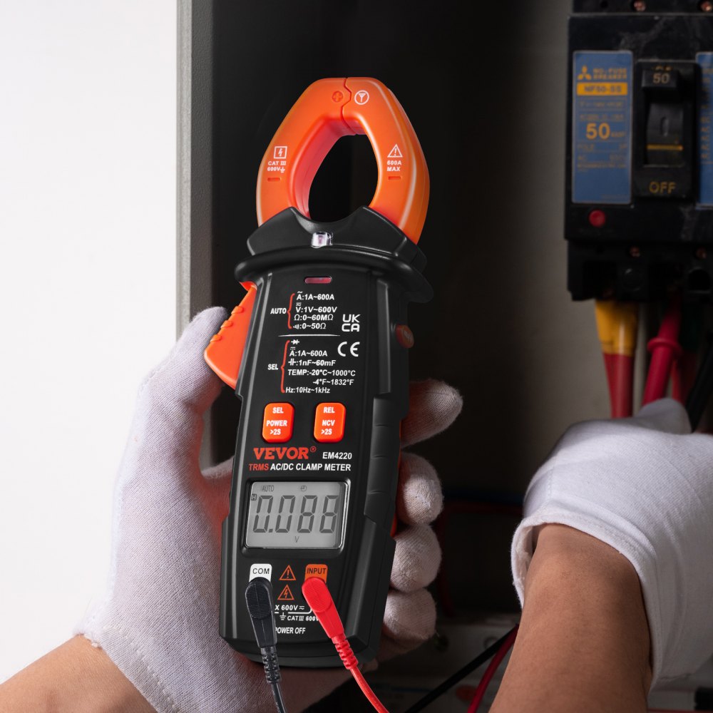VEVOR Digital Clamp Multimeter, T-RMS 6000 Count, 600A, for Current, Voltage, Resistance, Diodes & Continuity Testing, Data Hold, NCV, Ideal for Domestic Appliances & Railway Maintenance