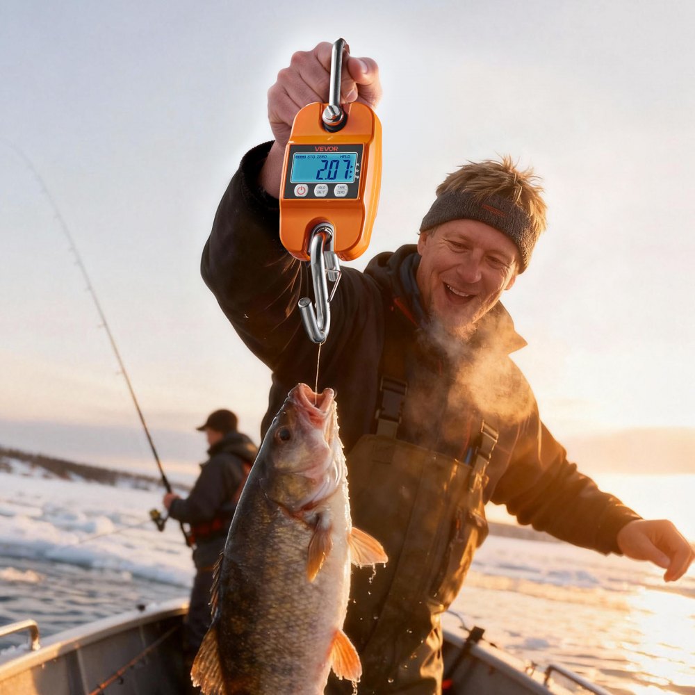 VEVOR Digital Crane Scale, 880 lbs/400 kg Max Capacity, Handheld Hanging Scale with Cast Aluminum Case & LCD Display, 0.2 lbs Division & 3 Unit Switch, Auto-Off Setting for Farm Hunting Fishing, Orange