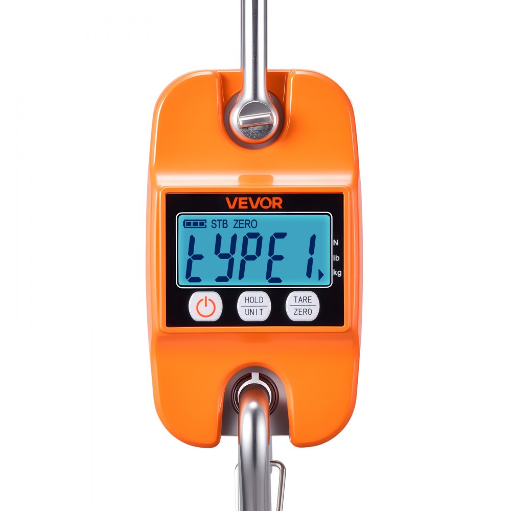 VEVOR Digital Crane Scale, 880 lbs/400 kg Max Capacity, Handheld Hanging Scale with Cast Aluminum Case & LCD Display, 0.2 lbs Division & 3 Unit Switch, Auto-Off Setting for Farm Hunting Fishing, Orange