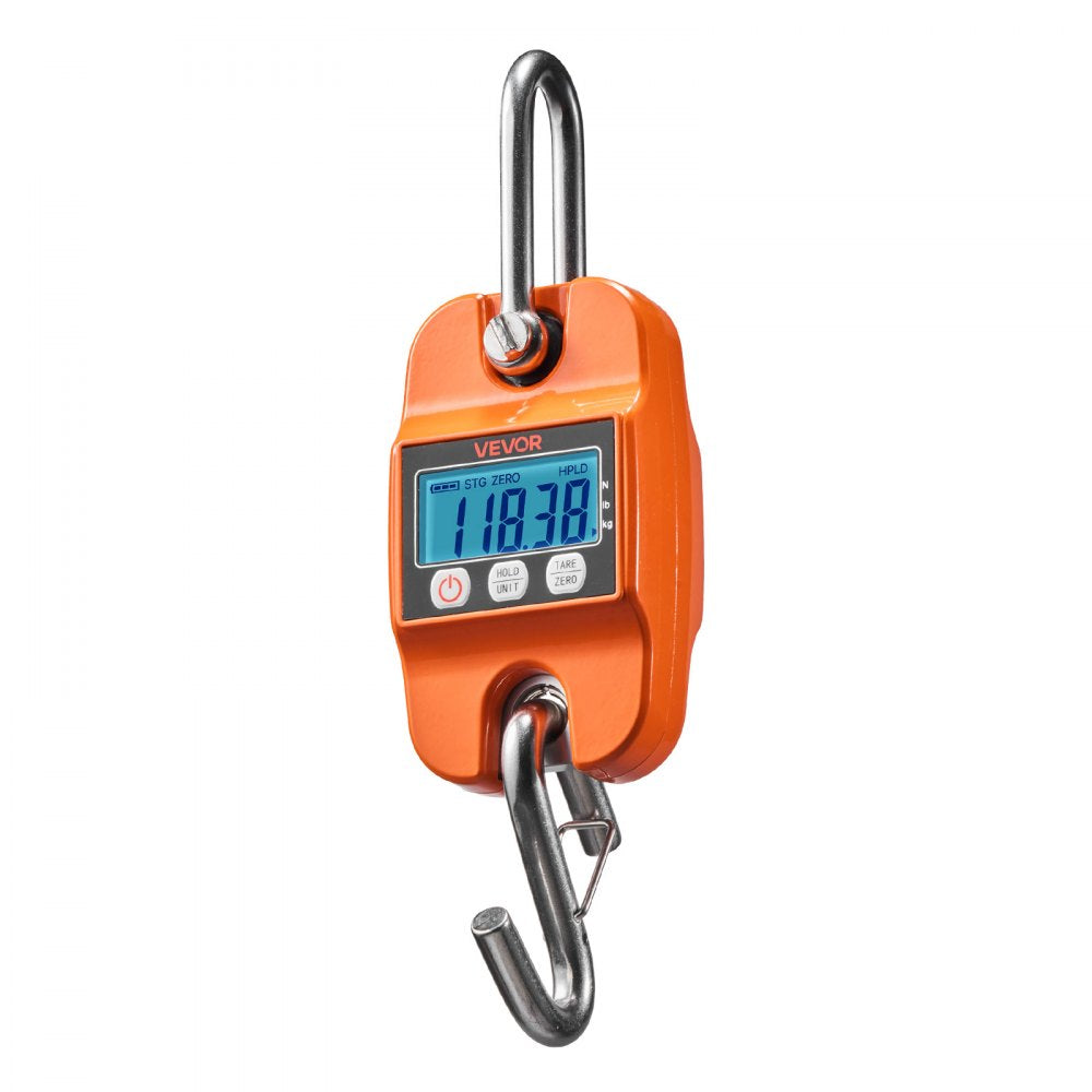 VEVOR Digital Crane Scale, 880 lbs/400 kg Max Capacity, Handheld Hanging Scale with Cast Aluminum Case & LCD Display, 0.2 lbs Division & 3 Unit Switch, Auto-Off Setting for Farm Hunting Fishing, Orange