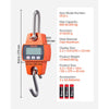 VEVOR Digital Crane Scale, 660 lbs/300 kg Max Capacity, Handheld Hanging Scale with Cast Aluminum Case & LCD Display, 0.1 lbs Division & 3 Unit Switch, Portable Design for Farm Hunting Fishing, Orange