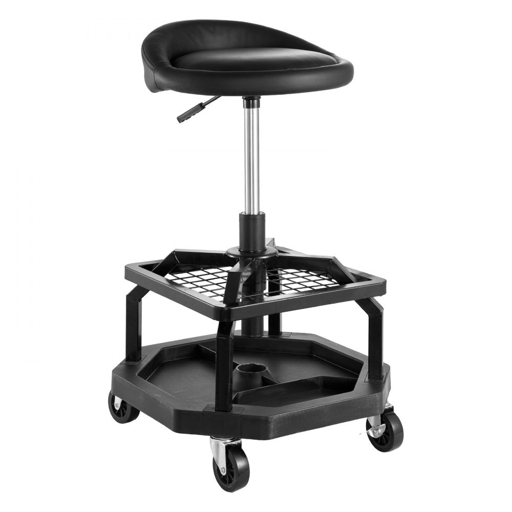 VEVOR Rolling Shop Stool, Pneumatic Garage Seat/Work Stool with 300 lbs Capacity, Adjustable Height Roller Creeper Seat, 360° Swivel Padded Workshop Stool with Casters, for Garage, Shop & Auto Repair