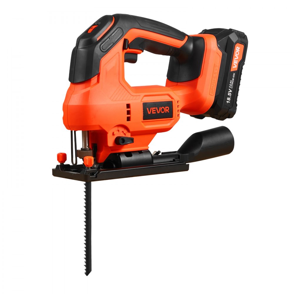 VEVOR Cordless Jig Saw, 20 V Brushless Motor, 3500 SPM Blade Speed, Cordless Jigsaw with 6 pcs Blades, LED Light, 6 Variable Speed, 0- 45° Bevel Cuts, 4 Orbital Settings, for Wood and Metal Cutting