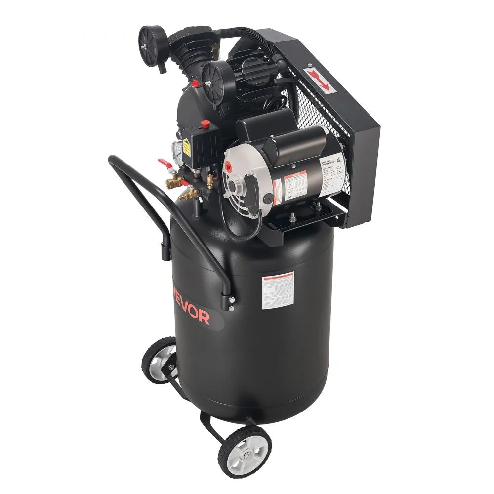 VEVOR 20-Gallon Air Compressor, 2HP 6.5SCFM at 90PSI, Max 135PSI Pressure Oil-Lubricated Air Compressor Tank, Portable on Wheels for Auto Repair, Tire Inflation, Spray Painting, Woodwork Nailing, 120V