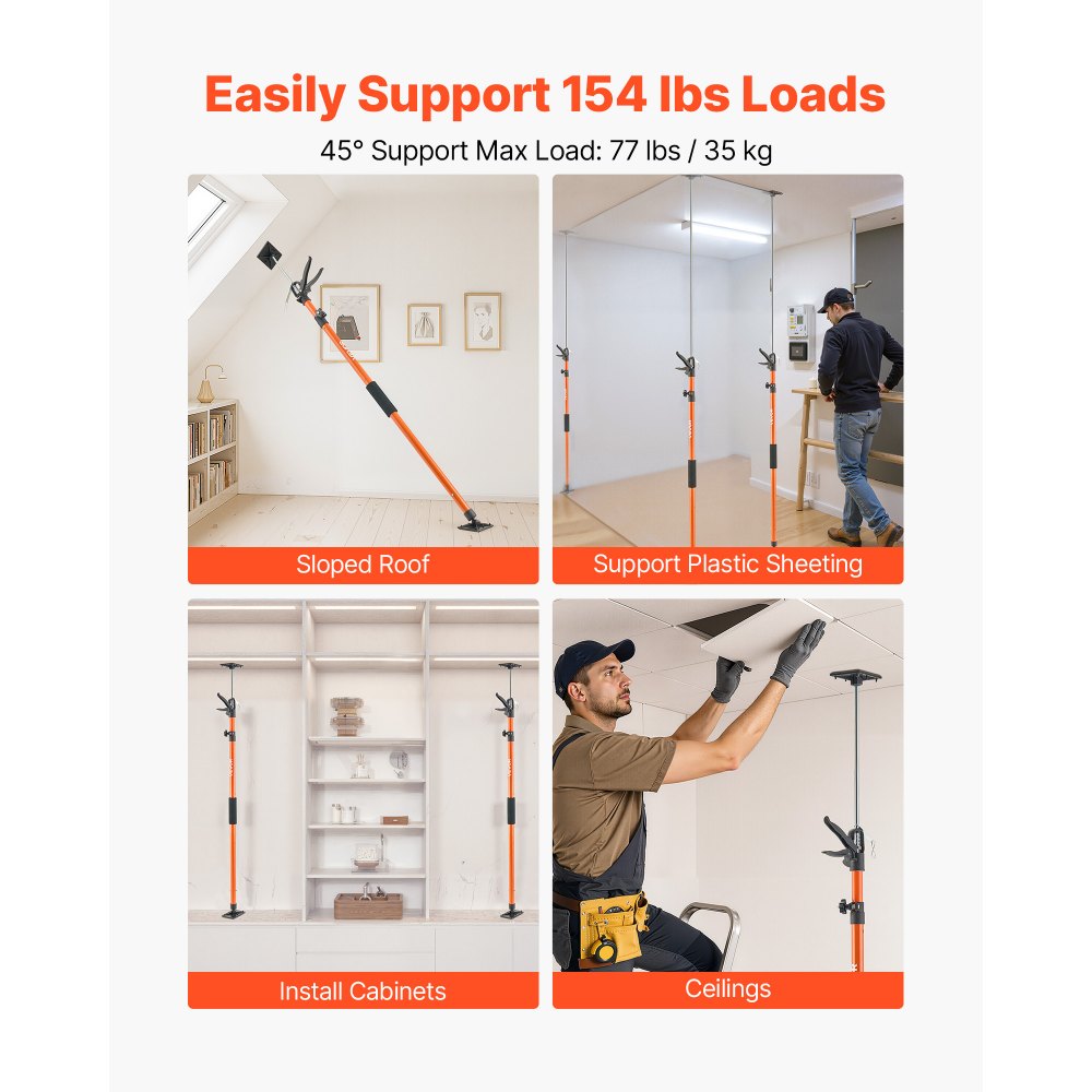 VEVOR Cabinet Jack Support Pole, 8-Pack, 45.7-114.2 Inch Steel Telescopic Quick Support Rod, Adjustable 3rd Hand System up to 154 lbs Capacity for Installing Cabinets, Lifting Drywall, Cargo Bars
