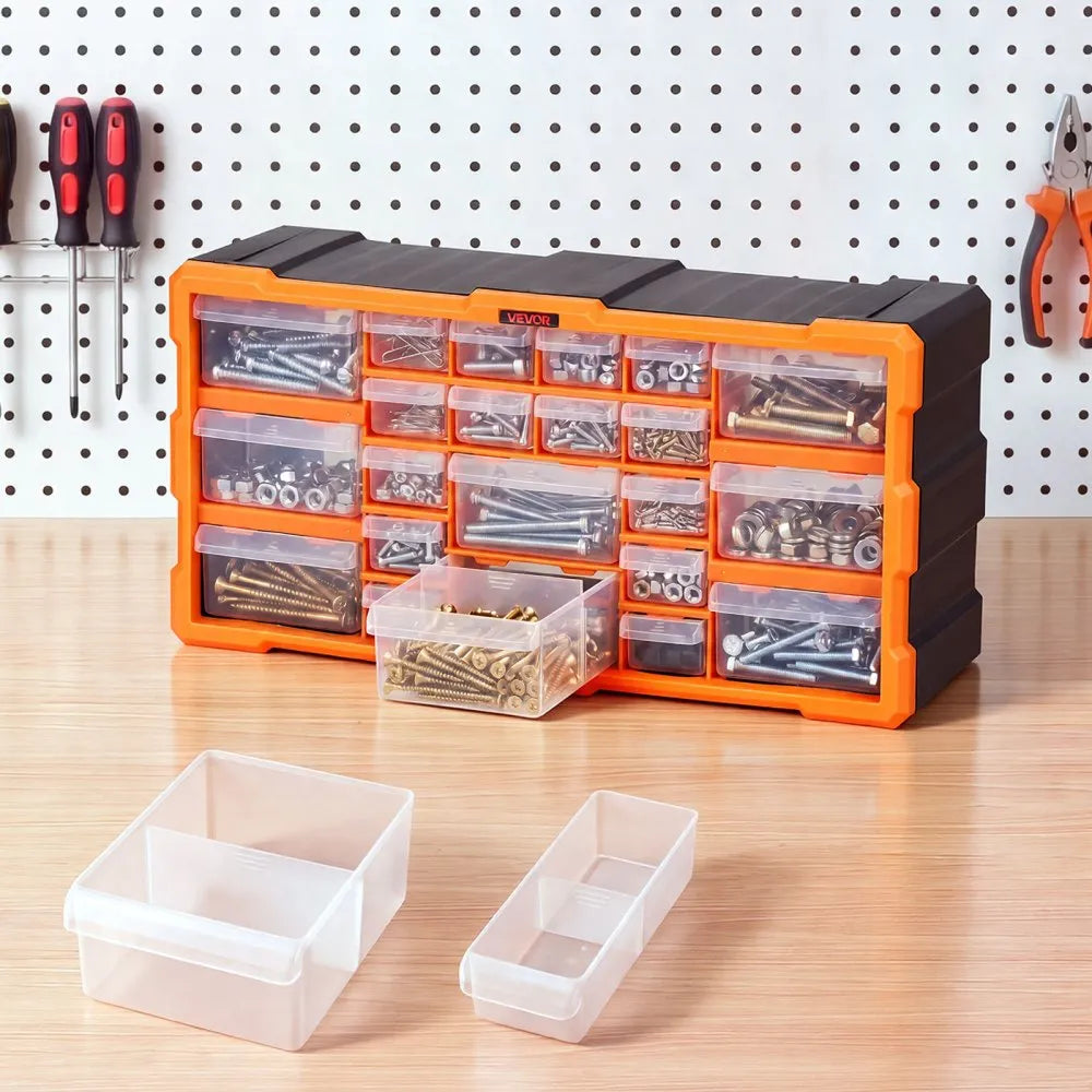 VEVOR 22-Drawer Storage Organizer, Plastic, Drawer Storage Cabinet for Garage Organization, Stackable Small Parts Organizer, Wall-Mounted Toolbox, for Hardware, Beads, Screws, Crafts, Building Bricks