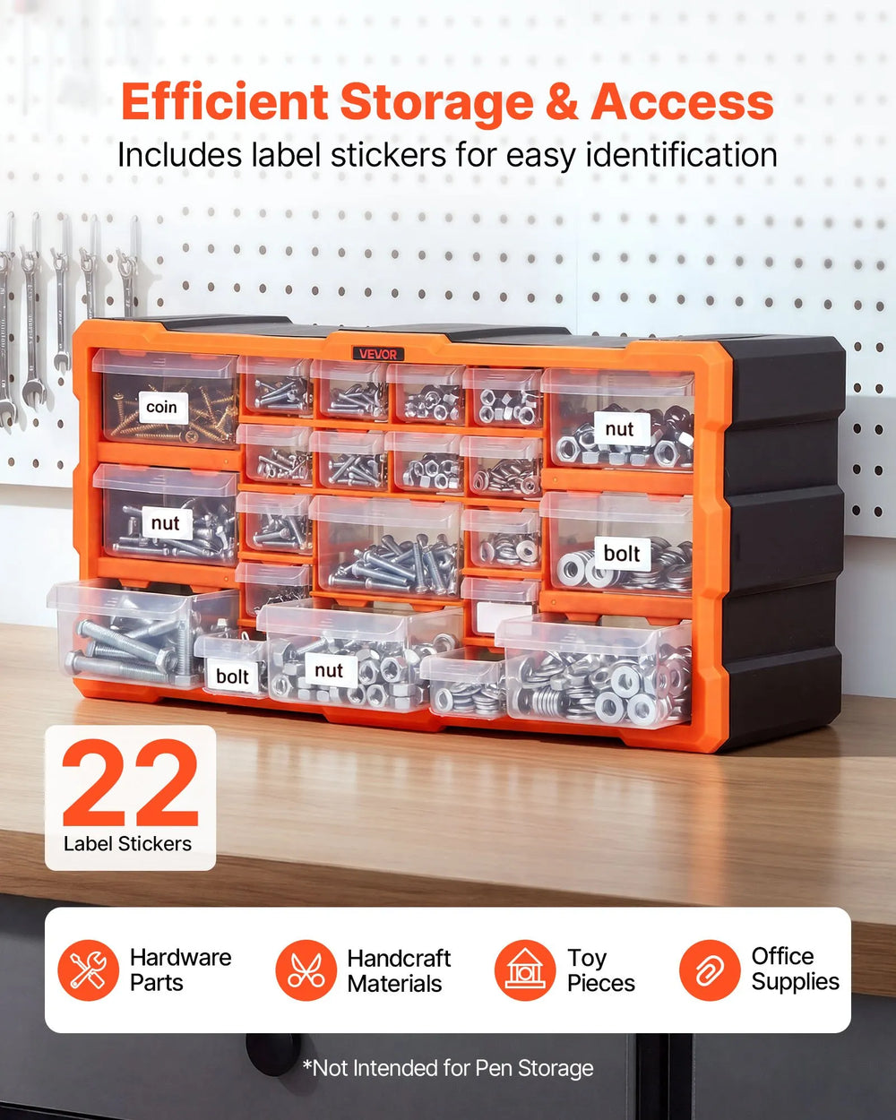VEVOR 22-Drawer Storage Organizer, Plastic, Drawer Storage Cabinet for Garage Organization, Stackable Small Parts Organizer, Wall-Mounted Toolbox, for Hardware, Beads, Screws, Crafts, Building Bricks