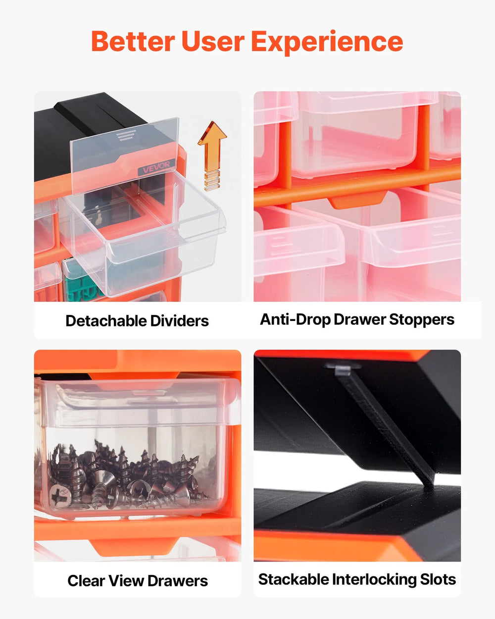 VEVOR 60-Drawer Storage Organizer, Plastic, Drawer Storage Cabinet for Garage Organization, Stackable Small Parts Organizer, Wall-Mounted Toolbox, for Hardware, Beads, Screws, Crafts, Building Bricks