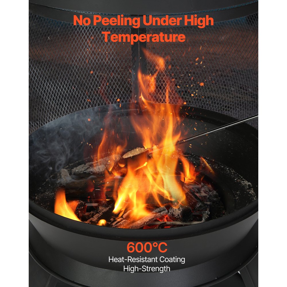 VEVOR Chiminea, 22 Inch Outdoor Wood Burning Firepit, Iron Spherical Fireplace for BBQ & Warming, Wooden Fire Pit with Grill Mesh, Chimney Coat & Rustproof Chiminea Lid, for Patio, Garden, Backyard