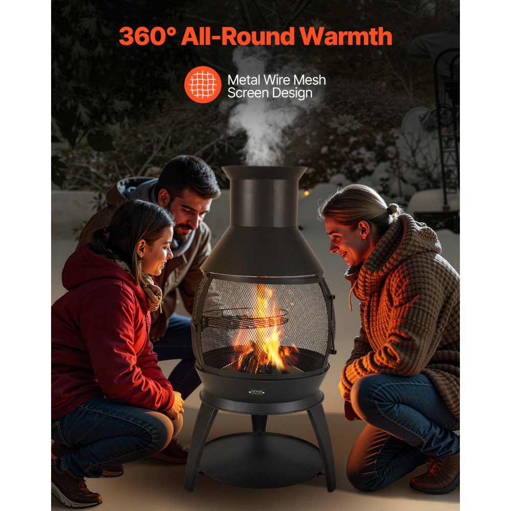 VEVOR Chiminea, 22 Inch Outdoor Wood Burning Firepit, Iron Spherical Fireplace for BBQ & Warming, Wooden Fire Pit with Grill Mesh, Chimney Coat & Rustproof Chiminea Lid, for Patio, Garden, Backyard