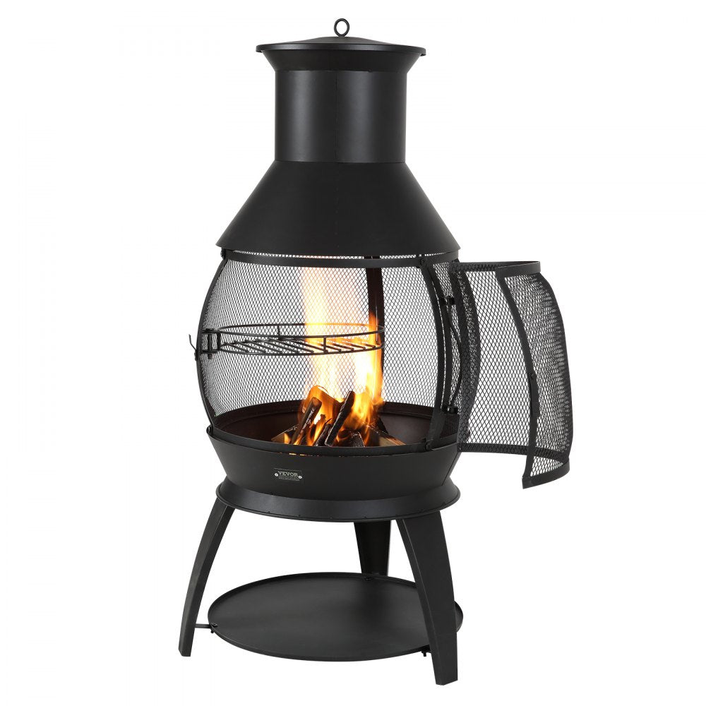 VEVOR Chiminea, 22 Inch Outdoor Wood Burning Firepit, Iron Spherical Fireplace for BBQ & Warming, Wooden Fire Pit with Grill Mesh, Chimney Coat & Rustproof Chiminea Lid, for Patio, Garden, Backyard