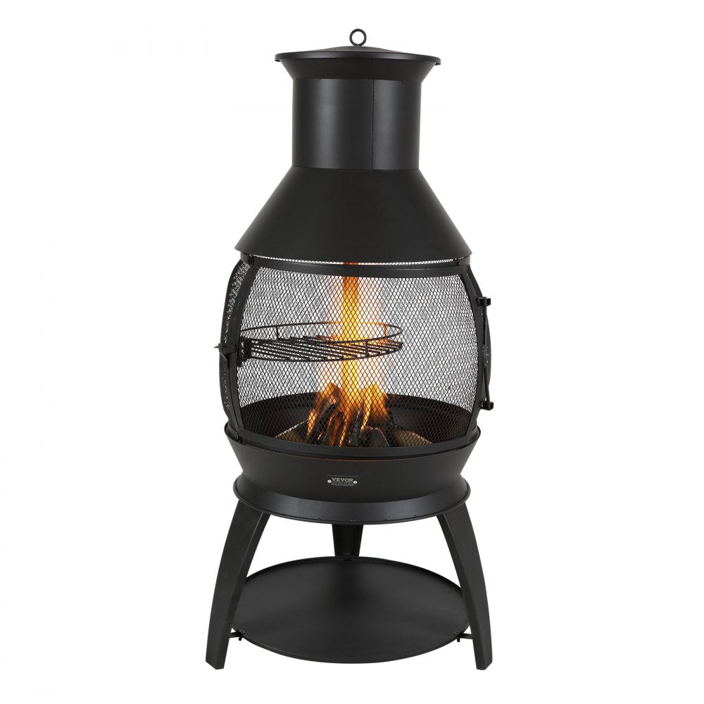 VEVOR Chiminea, 22 Inch Outdoor Wood Burning Firepit, Iron Spherical Fireplace for BBQ & Warming, Wooden Fire Pit with Grill Mesh, Chimney Coat & Rustproof Chiminea Lid, for Patio, Garden, Backyard