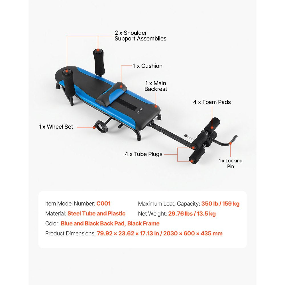 VEVOR Inversion Table, 350 lbs Capacity Heavy Duty Back Inverter Stretcher, Inverted Table with Stable Structure, Adjustable Armrests, Decompression Tables for Shoulders, Neck, Back, Knees