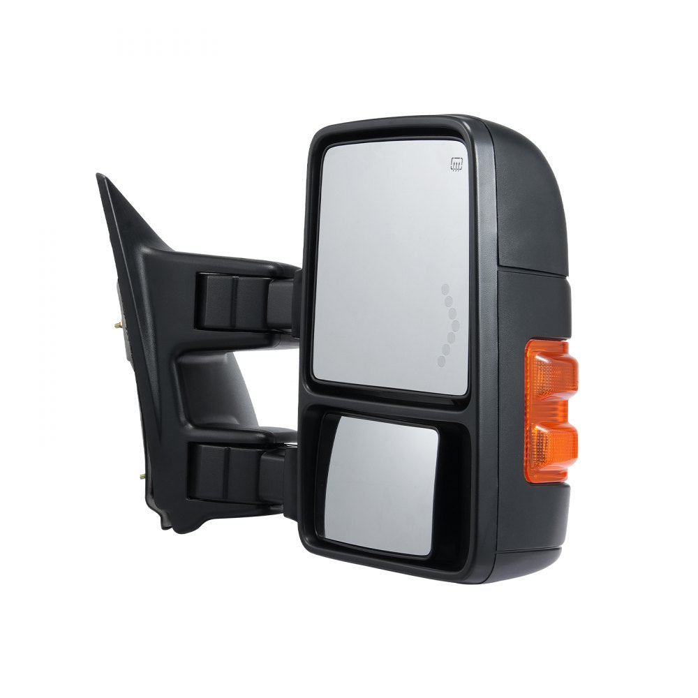 VEVOR Towing Mirrors, Left & Right Pair Set for 2008-2016 Ford F250 F350 F450 F550, Power Heated with Signal Light, Plane & Convex Glass, Manual Controlling Telescoping Folding, Heating Defrost, Black