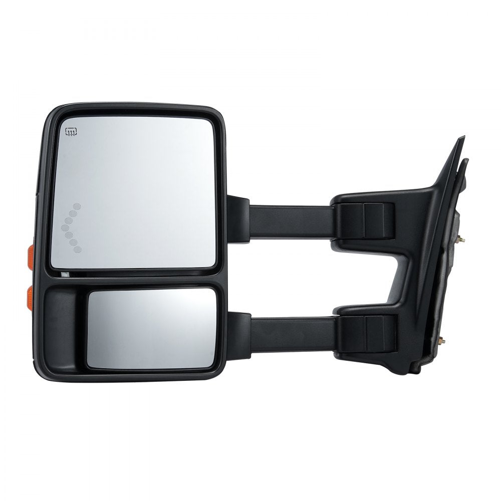 VEVOR Towing Mirrors, Left & Right Pair Set for 2008-2016 Ford F250 F350 F450 F550, Power Heated with Signal Light, Plane & Convex Glass, Manual Controlling Telescoping Folding, Heating Defrost, Black