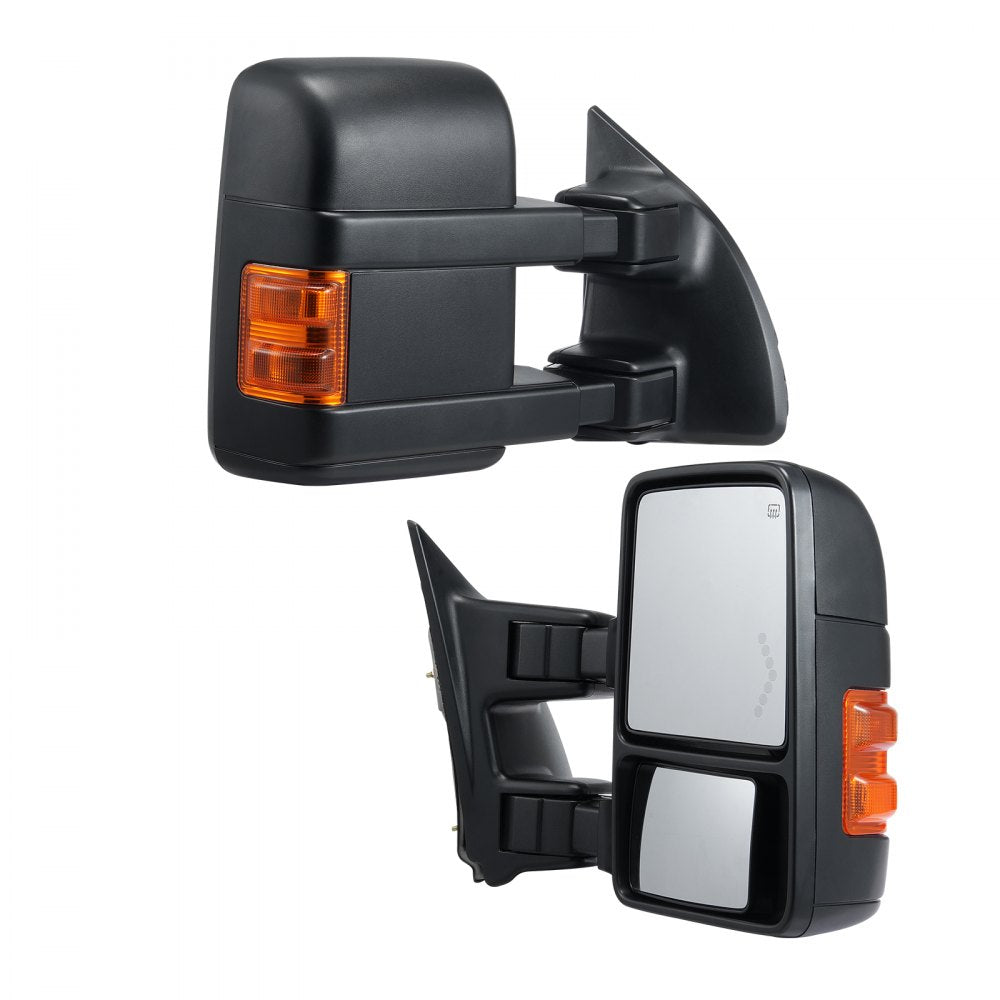 VEVOR Towing Mirrors, Left & Right Pair Set for 2008-2016 Ford F250 F350 F450 F550, Power Heated with Signal Light, Plane & Convex Glass, Manual Controlling Telescoping Folding, Heating Defrost, Black