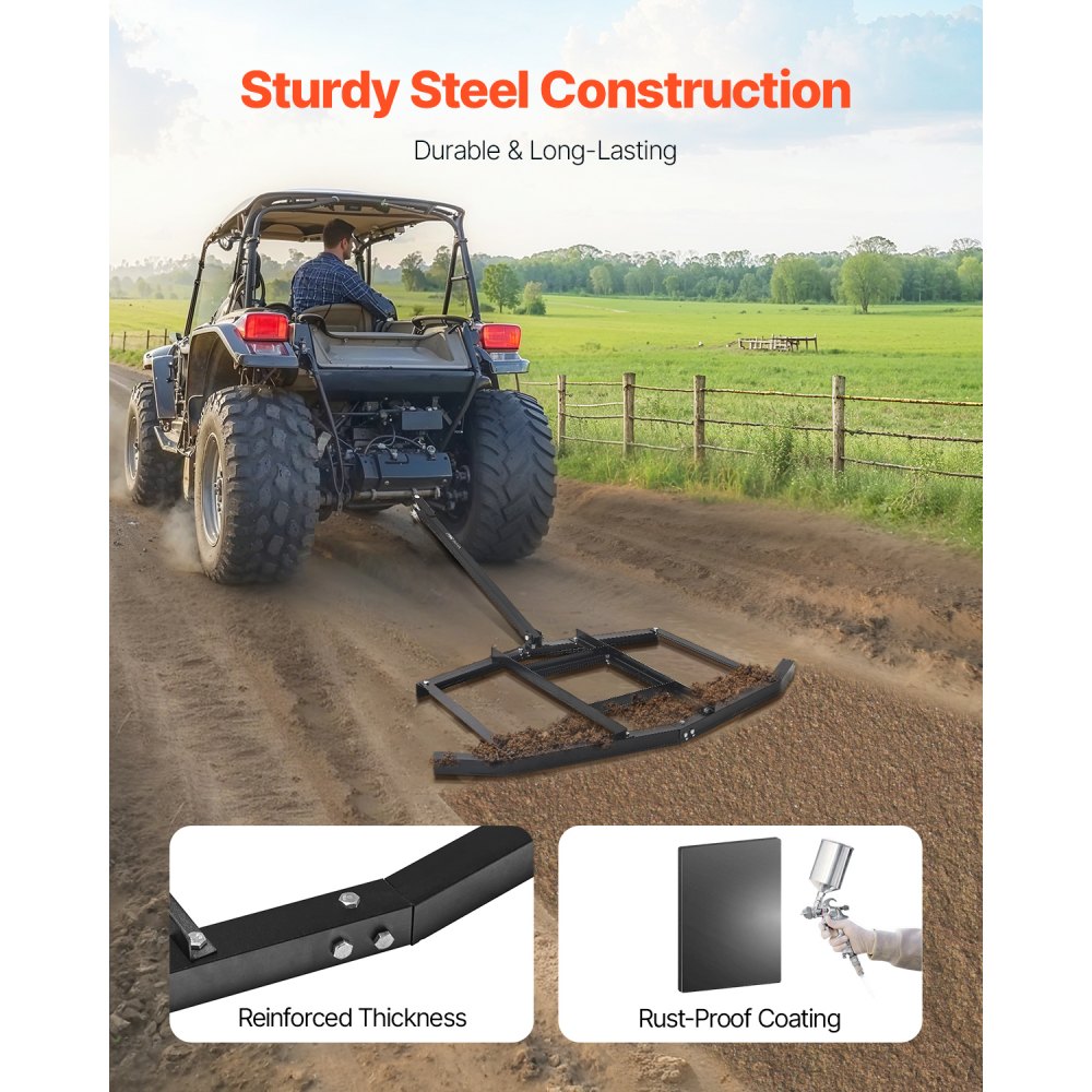 VEVOR Drag Harrow, 66" Width Tow Behind Drag Harrow, Q235 Steel Driveway Grader with Adjustable Bars & Pin Hitch, Support up to 50 lbs, Tractor Driveway Harrow for ATVs, UTVs, Garden Lawn Tractors