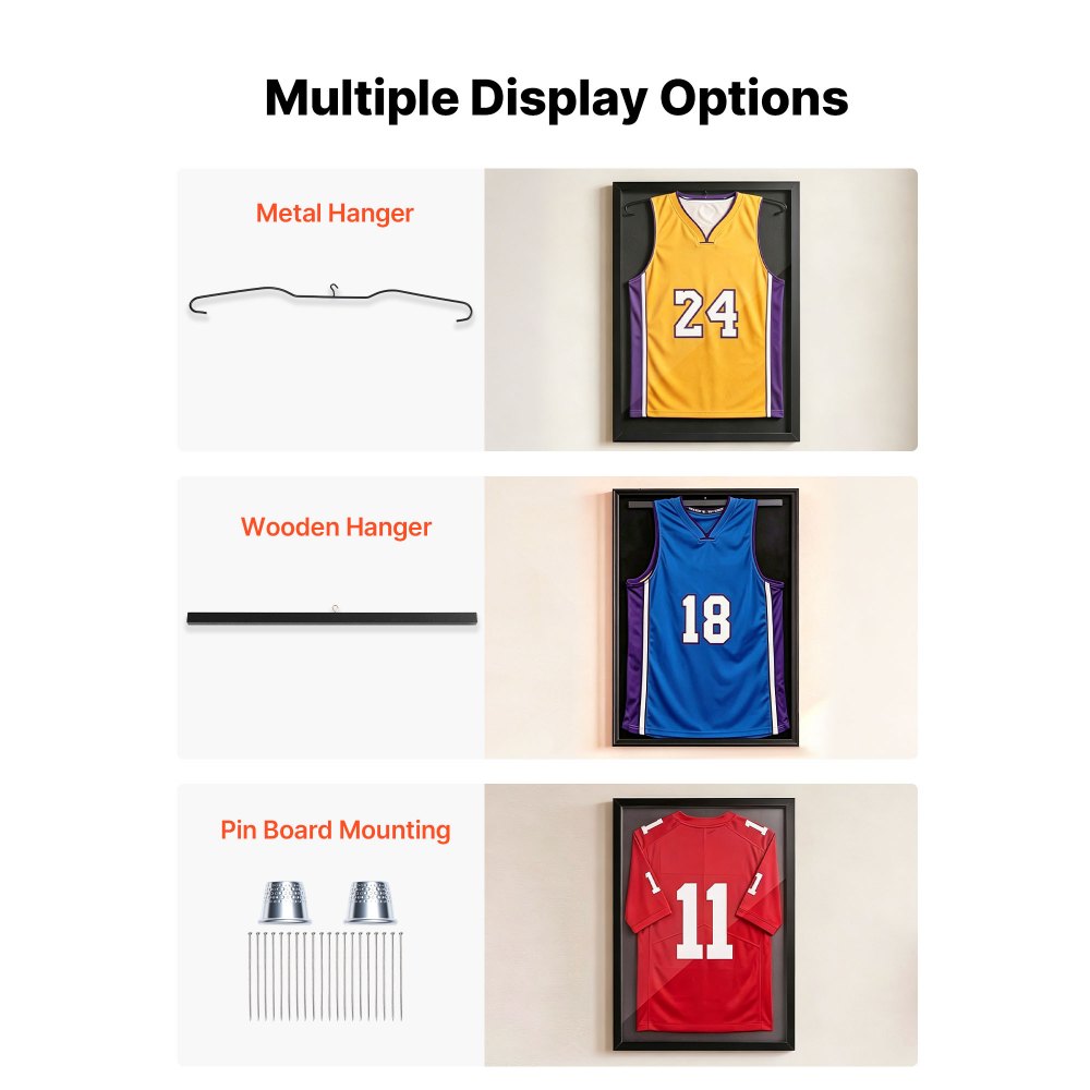 VEVOR Jersey Frame Display Case, 31.3 x 23.2 in, Wooden Sport Jersey Shadow Box with 98% UV Protection PC Panel and Hanger, Magnetic Lock, for Baseball Basketball Football Hockey Shirt Uniform, 2 Pack