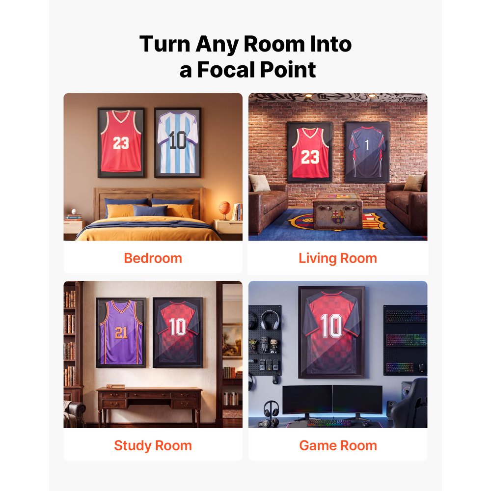 VEVOR Jersey Frame Display Case, 31.3 x 23.2 in, Wooden Sport Jersey Shadow Box with 98% UV Protection PC Panel and Hanger, Magnetic Lock, for Baseball Basketball Football Hockey Shirt Uniform, 2 Pack