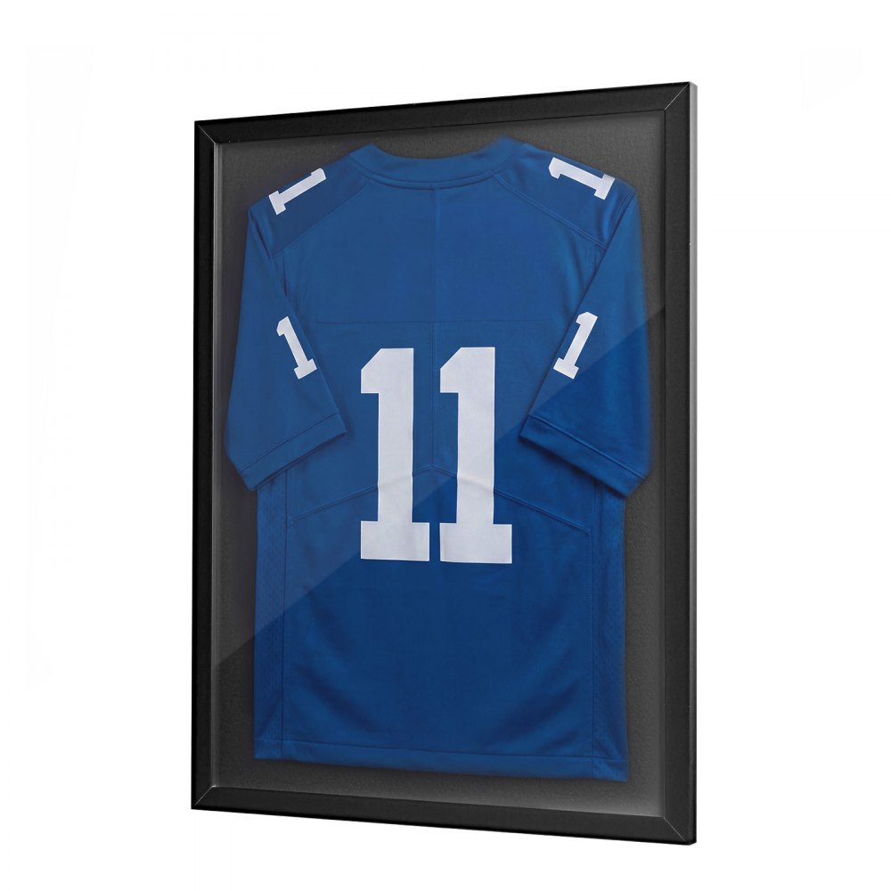 VEVOR Jersey Frame Display Case, 31.5 x 23.6 x 1 in, Wooden Sport Jersey Shadow Box with 98% UV Protection PC Panel and Hanger, for Baseball Basketball Football Hockey Shirt Sport and Uniform, Black