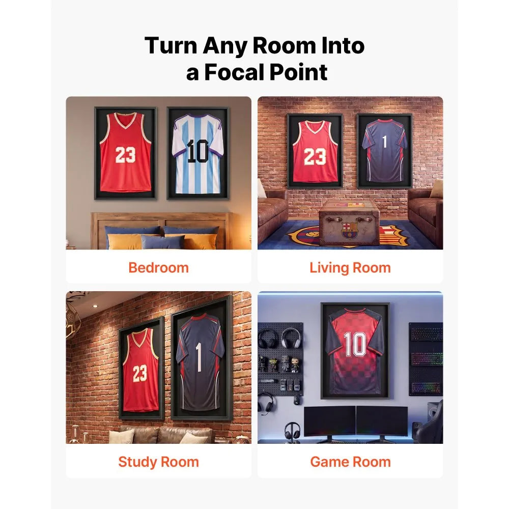 VEVOR Jersey Frame Display Case, 35.4 x 27.6 x 1.5 in, Lockable Wooden Sport Jersey Shadow Box with 98% UV Protection PC Panel and Hanger, for Baseball Basketball Football Hockey Shirt and Uniform