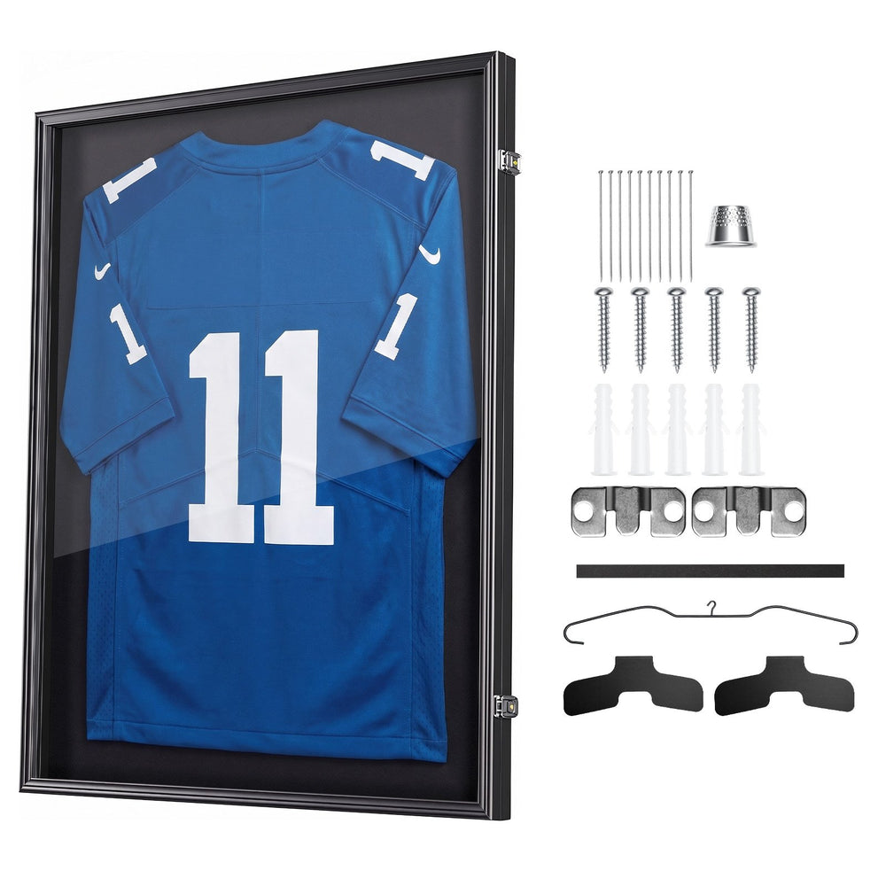 VEVOR Jersey Frame Display Case, 36.4 x 28.3 x 1.5 in, Wooden Sport Jersey Shadow Box with 98% UV Protection PC Panel and Hanger, Magnetic Lock, for Baseball Basketball Football Hockey Shirt Uniform