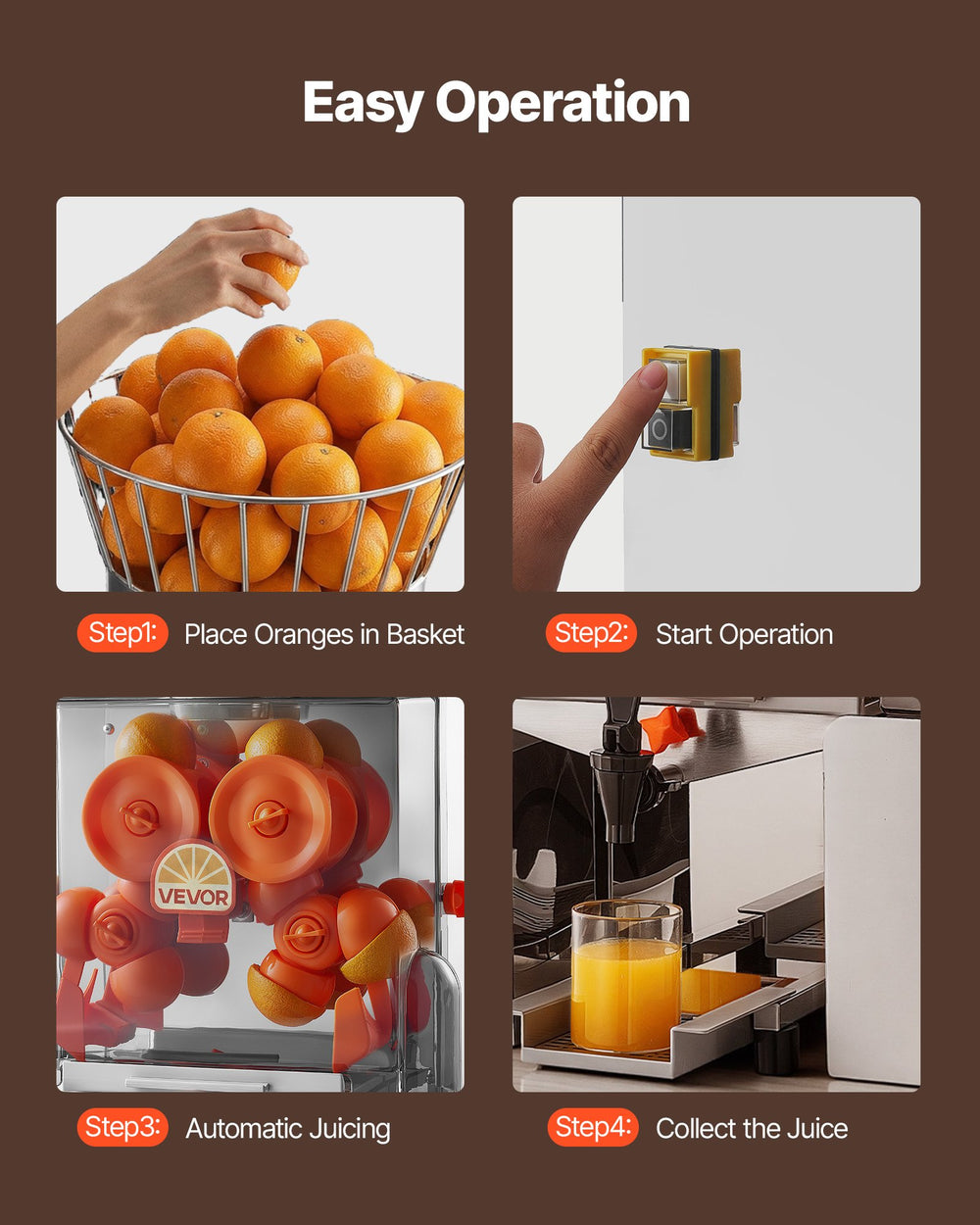 VEVOR Commercial Orange Juicer Machine, 120W Electric Automatic Orange Squeezer, Lemon Citrus Pomegranates Extractor for 20 per Minute, Stainless Steel, with Water Tap, Peels Collecting Bucket