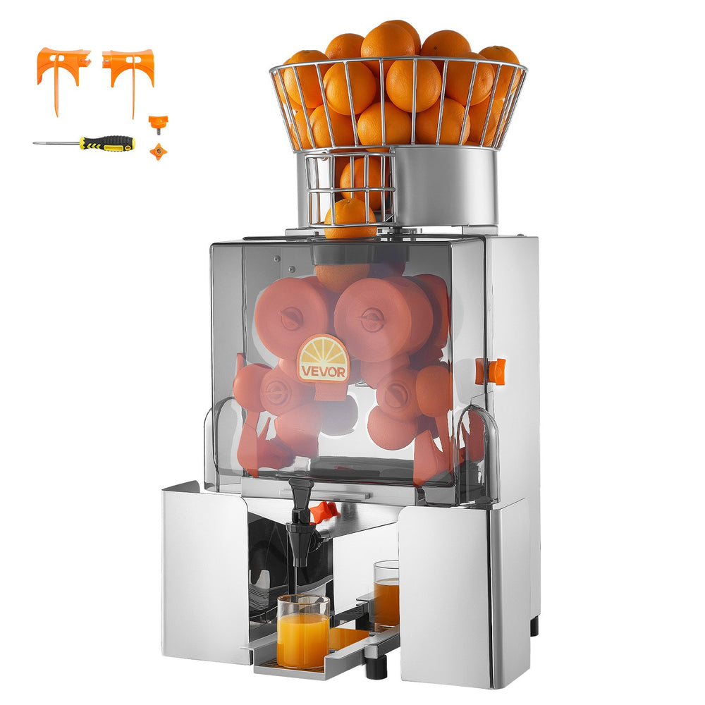 VEVOR Commercial Orange Juicer Machine, 120W Electric Automatic Orange Squeezer, Lemon Citrus Pomegranates Extractor for 20 per Minute, Stainless Steel, with Water Tap, Peels Collecting Bucket