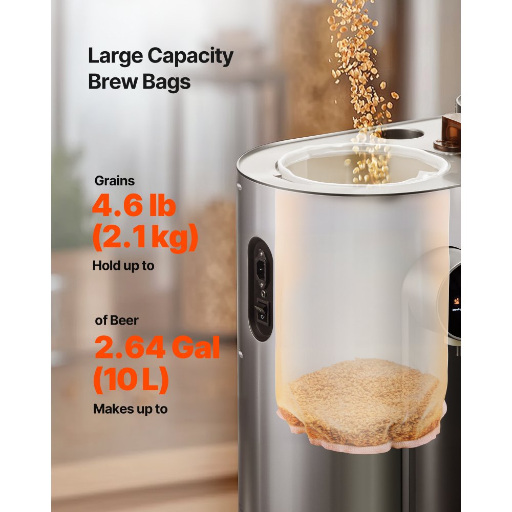 VEVOR Brew Bags, 2 PCS Food Grade Nylon Material Grain Bag, 10 PCS Natural Cotton-Linen Hop Bag, Easy to Clean, Reusable & Ultra-Fine Mesh Home Brewing Bags, Only for Our Automatic Beer Brewer