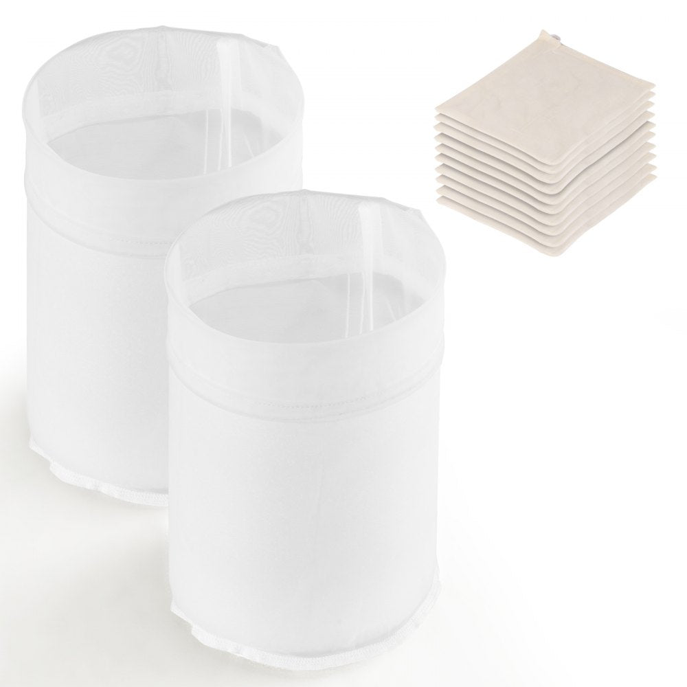 VEVOR Brew Bags, 2 PCS Food Grade Nylon Material Grain Bag, 10 PCS Natural Cotton-Linen Hop Bag, Easy to Clean, Reusable & Ultra-Fine Mesh Home Brewing Bags, Only for Our Automatic Beer Brewer