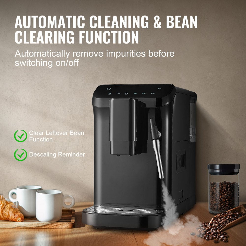 VEVOR Automatic Espresso Machine - automatic cleaning & bean clearing function, descaling reminder